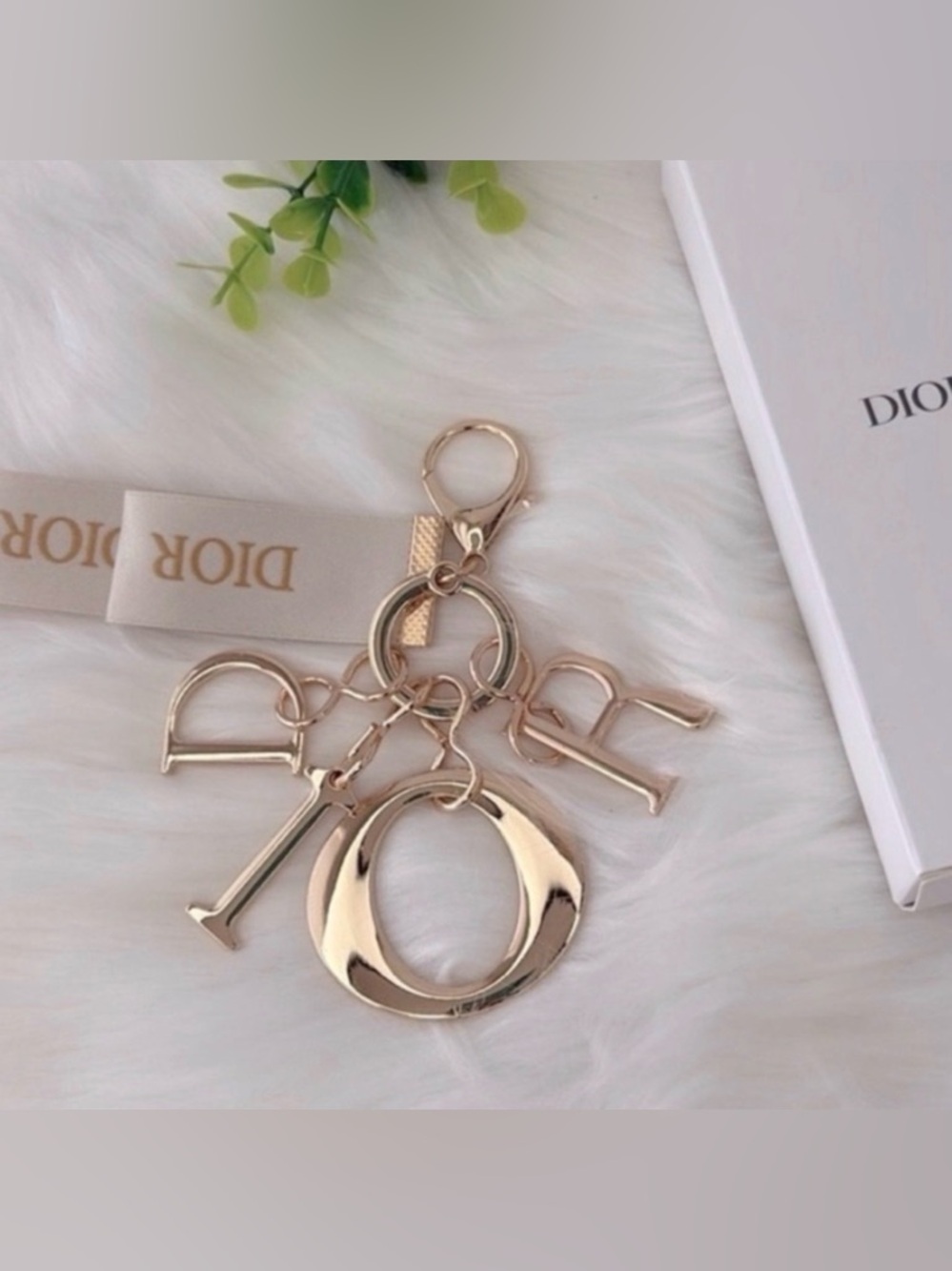 Dior Rose Gold Letter Charm Key & Card Holder